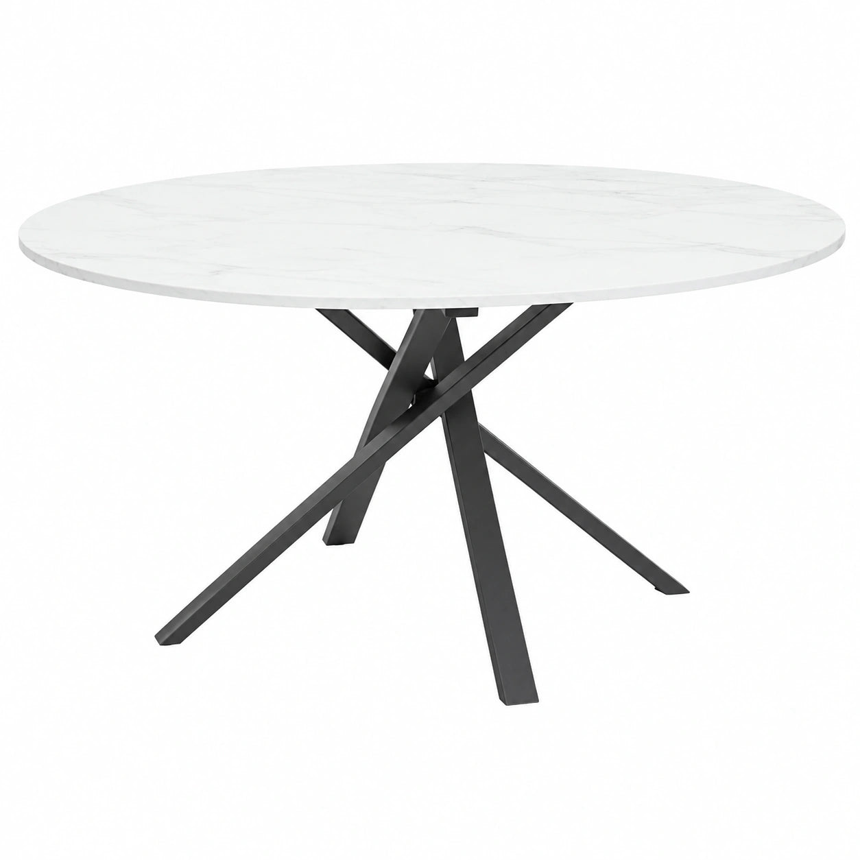 Tavolo da Pranzo Ovale 150x100 cm Marmo Bianco con Gambe Incrociate, 4 Posti - Stile Moderno Carlo