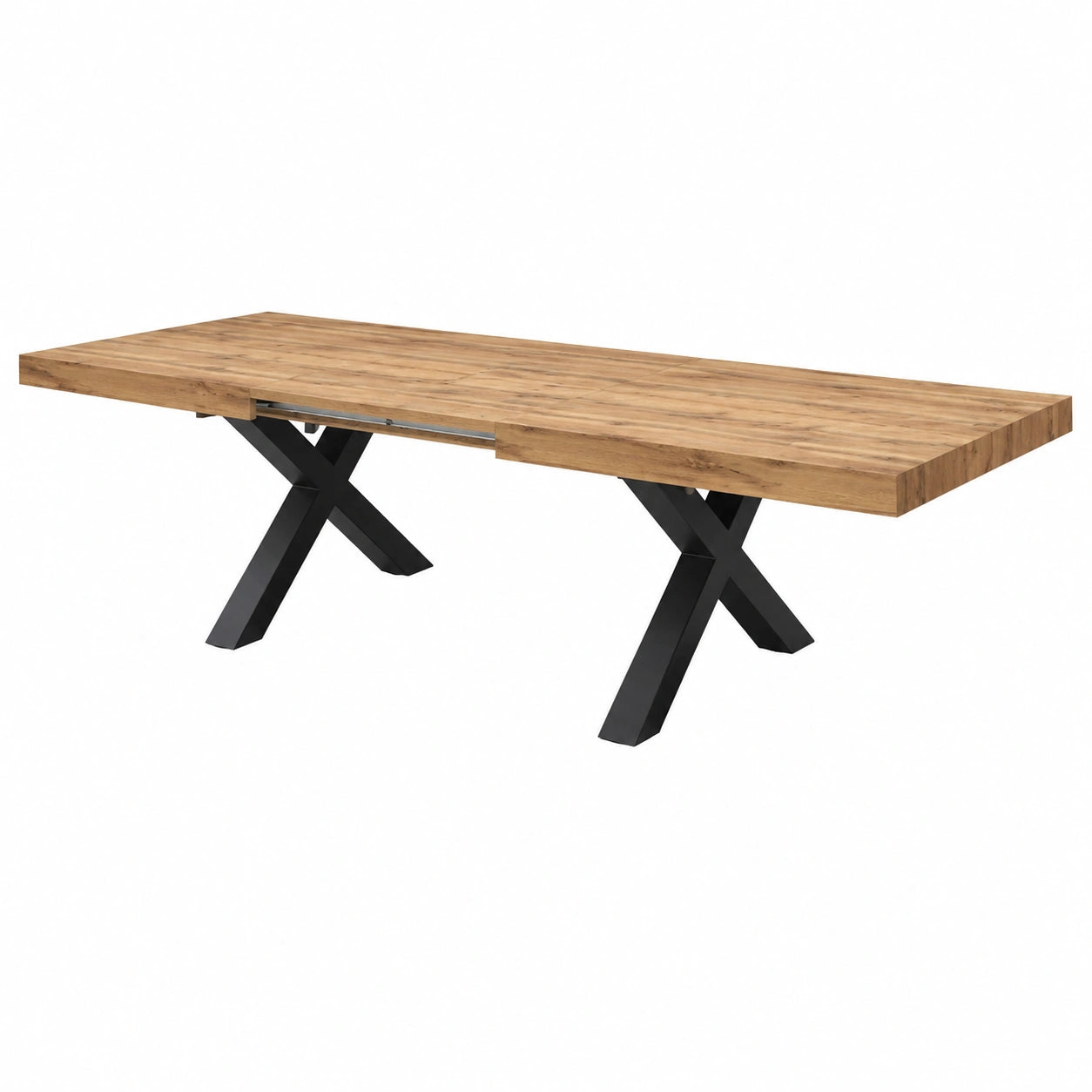Tavolo Allungabile Elisa in Rovere Rustico, Design Moderno, Gambe Incrociate Nere, 160x90x76 cm, Made in Italy per Soggiorno e Cucina