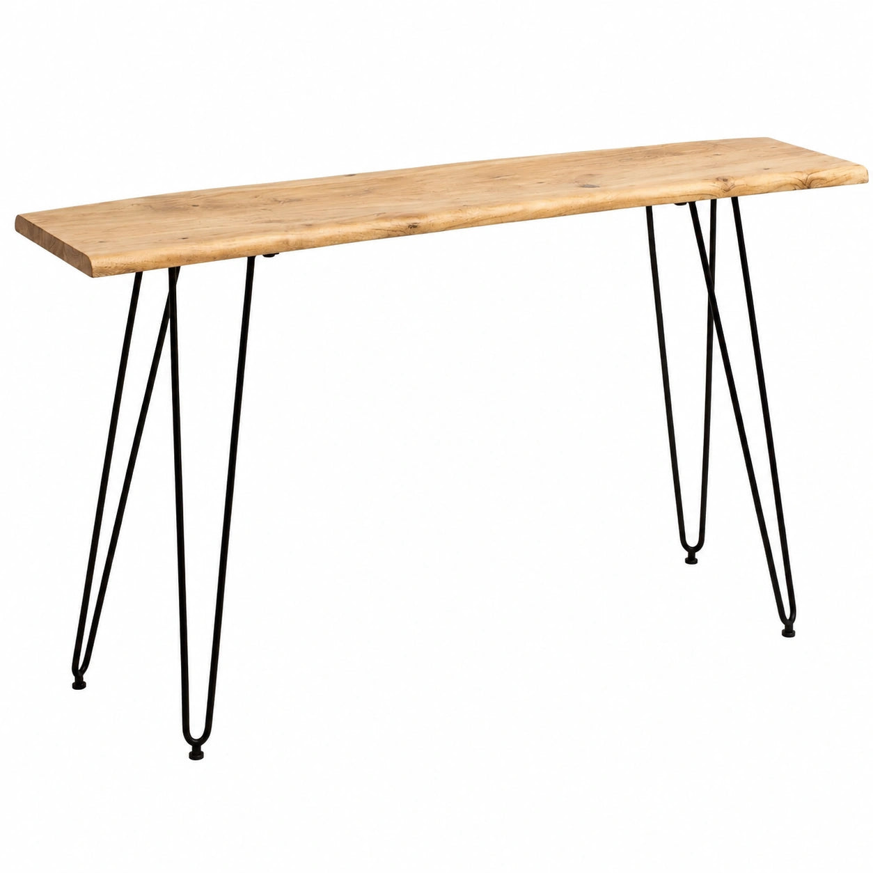 Scrivania in Acacia Massello con Gambe Metalliche a Spillo, 150x36x75 cm, Bordo Naturale Nera