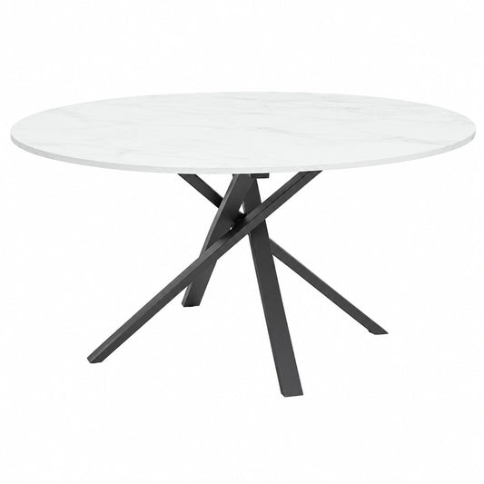 Tavolo da Pranzo Ovale 150x100 cm Marmo Bianco con Gambe Incrociate, 4 Posti - Stile Moderno Carlo