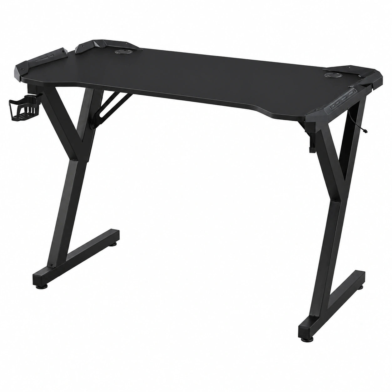 Scrivania Gaming RGB 120x60 cm con Porta Bicchiere e Gancio per Cuffie, Desk Ergonomico Nero per Gamer e Lavoro Intelligente