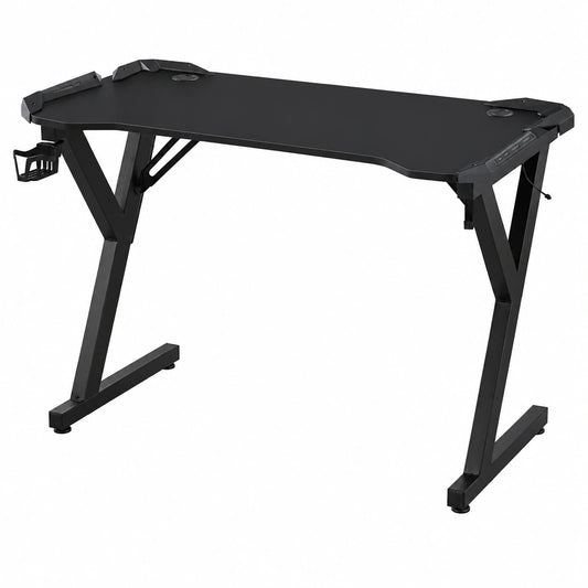 Scrivania Gaming RGB 120x60 cm con Porta Bicchiere e Gancio per Cuffie, Desk Ergonomico Nero per Gamer e Lavoro Intelligente