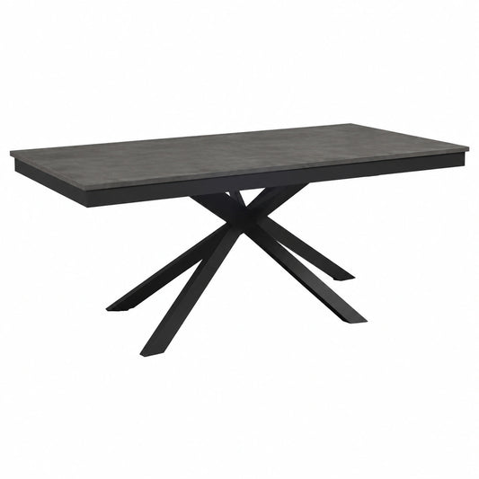 Tavolo in Legno con Finitura Ossidata e Metallo Nero Verniciato