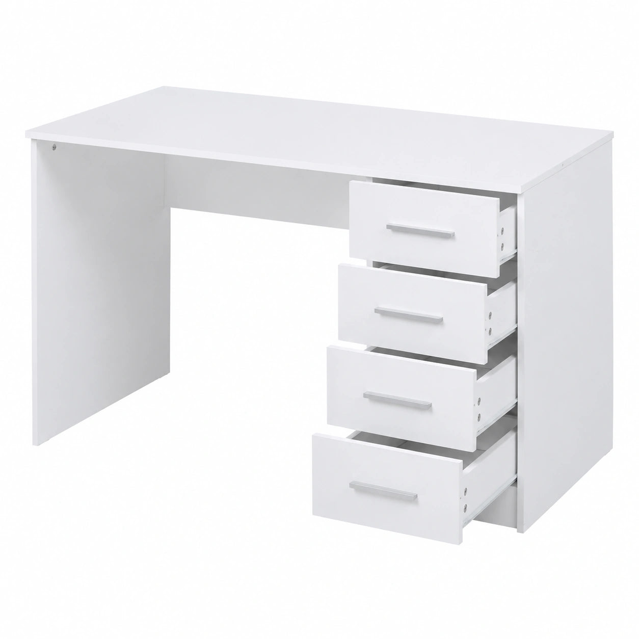Scrivania Moderna in MDF Bianco con 4 Cassetti per Ufficio e Casa, 110x56x73 cm