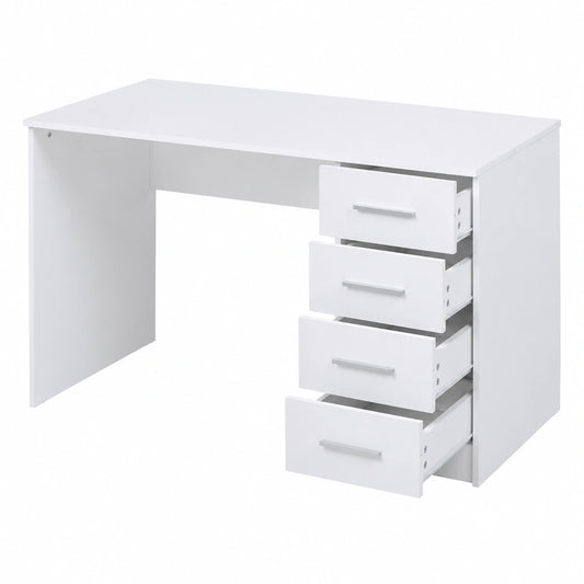 Scrivania Moderna in MDF Bianco con 4 Cassetti per Ufficio e Casa, 110x56x73 cm