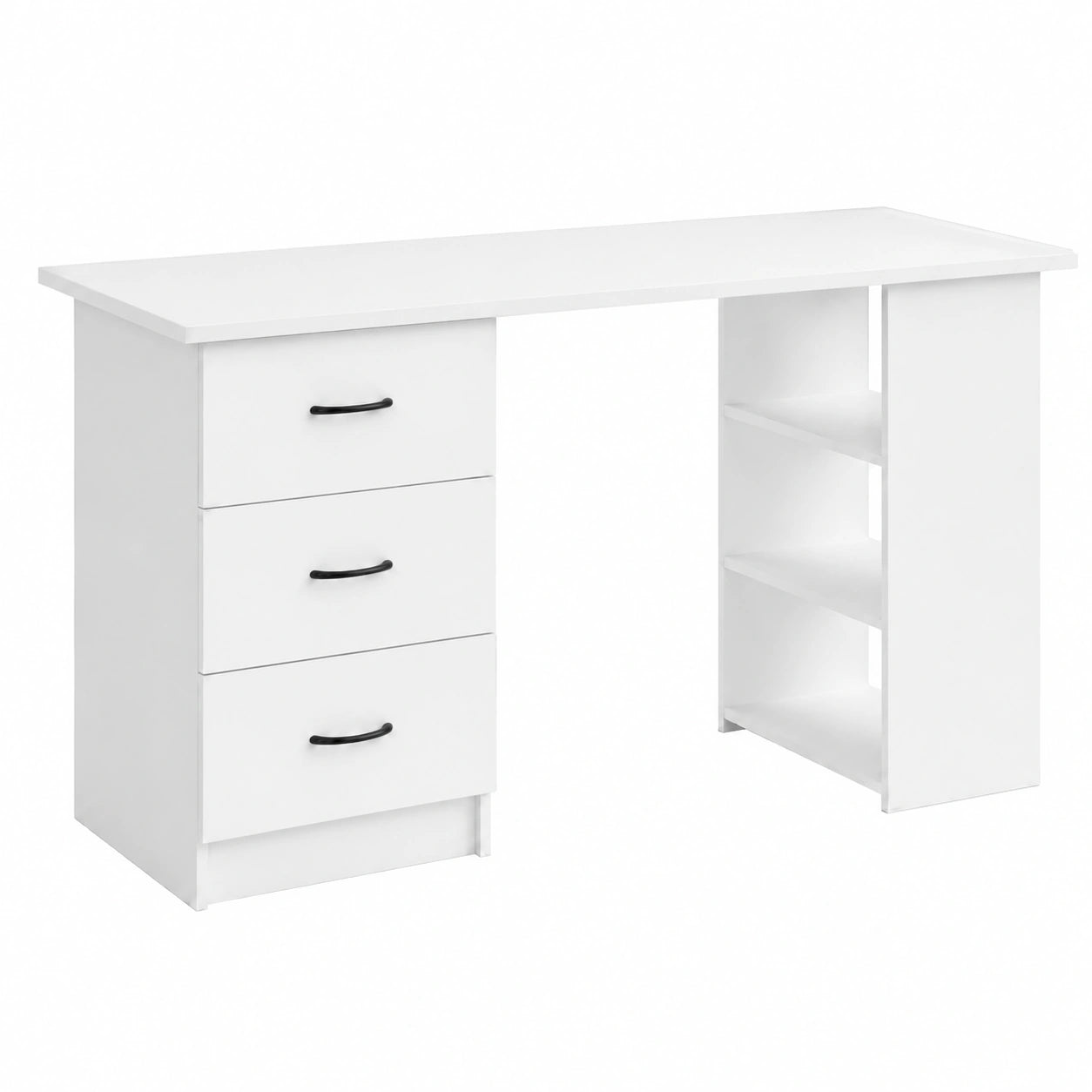 Scrivania Moderna in MDF con Cassetti e Vani, Design Minimal per Ufficio e Studio, Bianco 120x49x72 cm