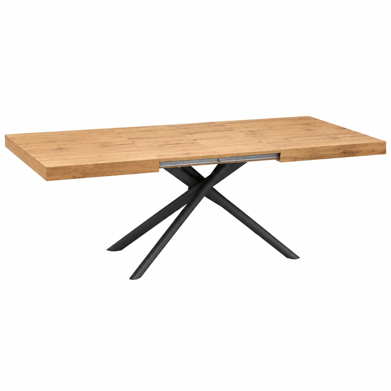 Tavolo Estensibile Noemi con Gambe Incrociate Nere, Rovere Rustico, 140x90x74 cm