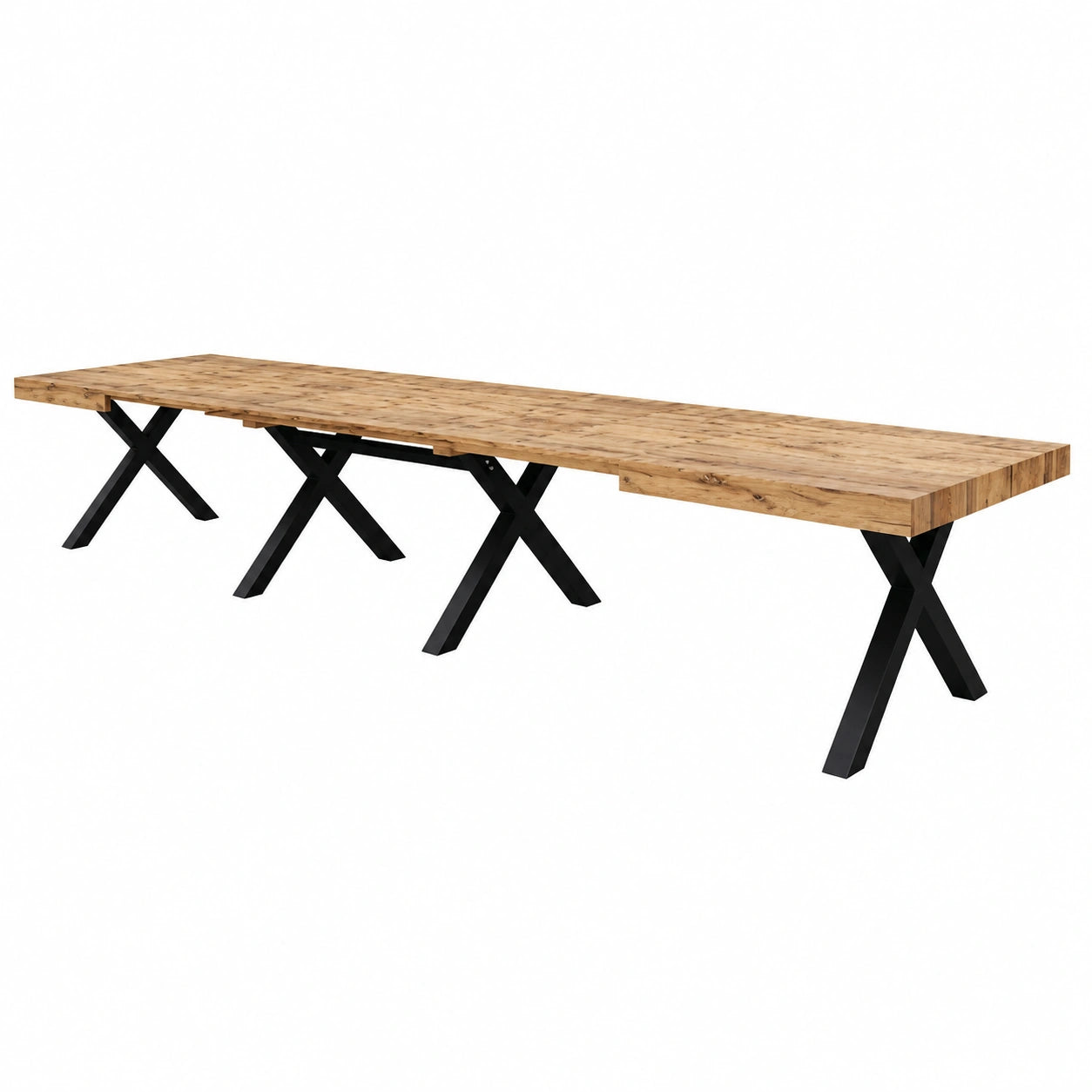PAZZO DESIGN Tavolo Estensibile Roberta in Rovere Rustico con Gambe a X Nere, Lunghezza Regolabile 180-480 cm, Prodotto in Italia