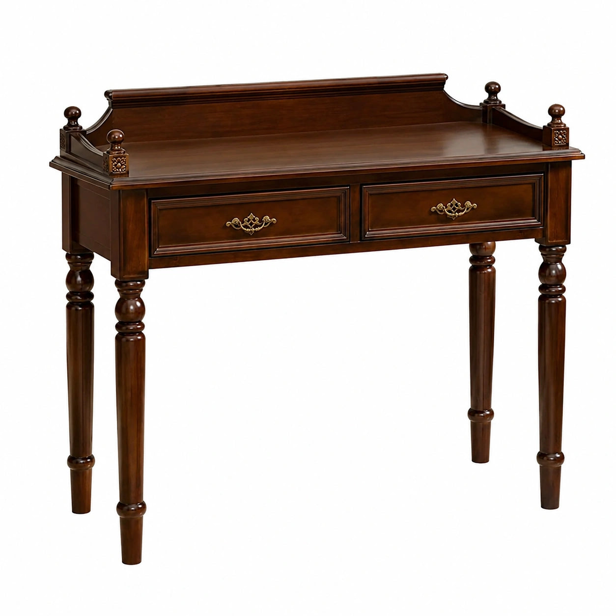 Scrivania vintage in legno con cassetti per piccoli spazi, noce