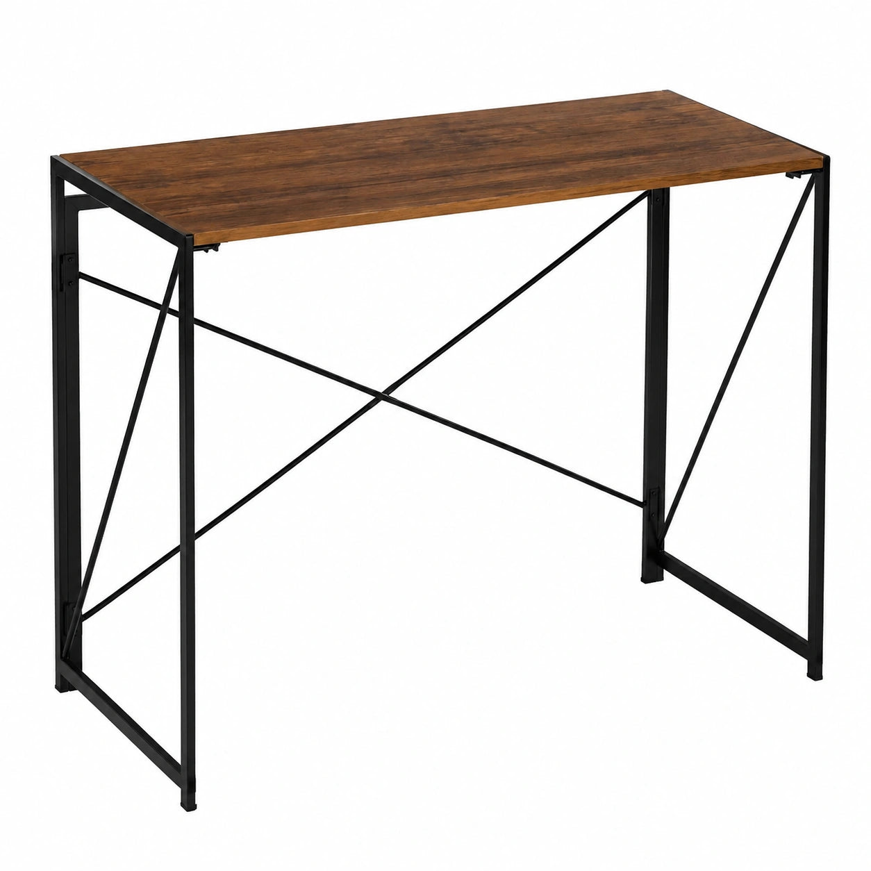 Scrivania Pieghevole in Legno e Metallo, Salvaspazio per Ufficio e Casa, 74x45x90 cm, Marrone