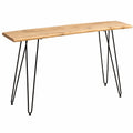 Scrivania in Acacia Massello con Gambe Metalliche a Spillo, 150x36x75 cm, Bordo Naturale Nera