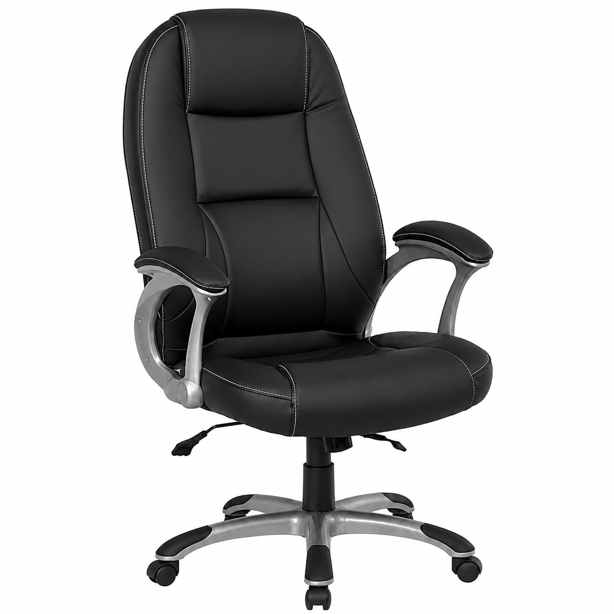 Sedia Ufficio Ergonomica in Ecopelle Nera con Braccioli Imbottiti e Meccanismo Regolabile