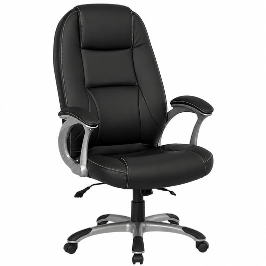 Sedia Ufficio Ergonomica in Ecopelle Nera con Braccioli Imbottiti e Meccanismo Regolabile