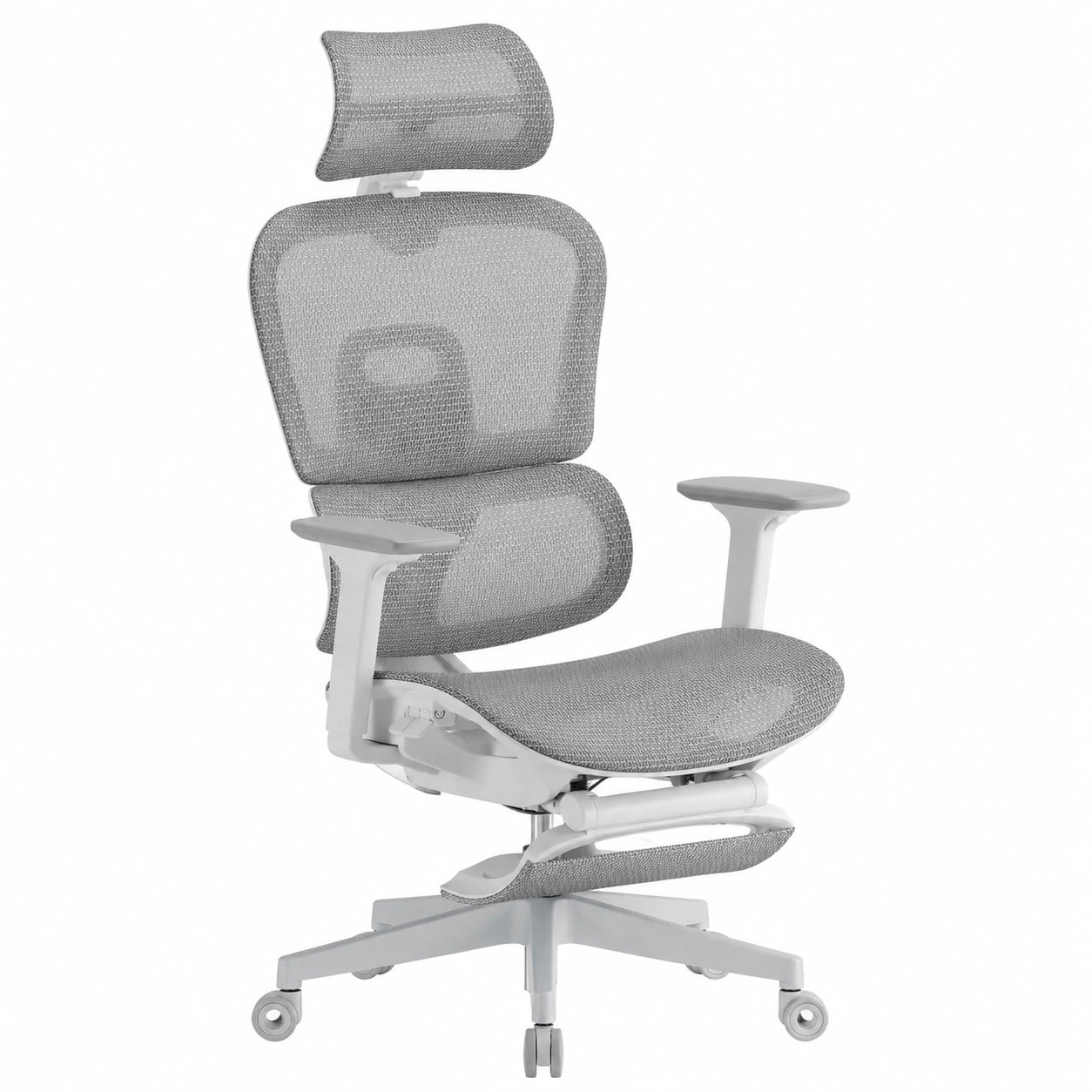 Sedia Ergonomica VALK Myla con Supporto Posturale e Poggiapiedi, Braccioli 4D e Poggiatesta Regolabili - Ideale per Lavoro e Gioco (Bianco/Grigio)