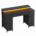 Scrivania in Metallo con LED e Prese USB, Tavolo PC Gaming Salvaspazio, Postazione Lavoro con Supporto Monitor e Cassetti in Tessuto