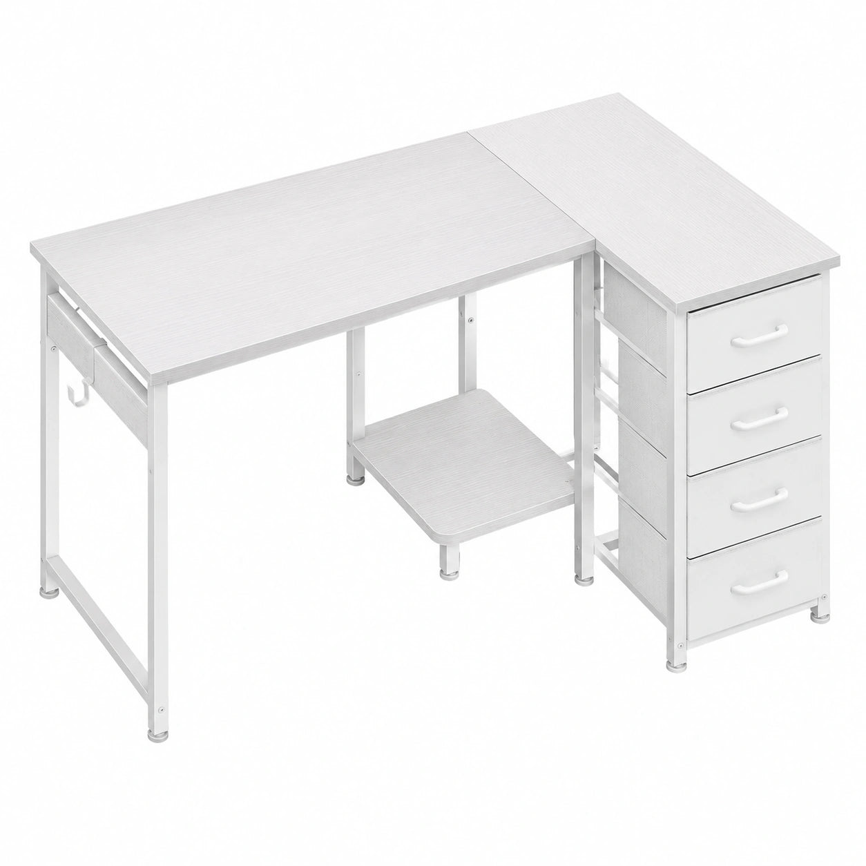 Scrivania Angolare Coleshome con 4 Cassetti, 100x70cm, Tavolo Reversibile per Ufficio e Camera, Bianco